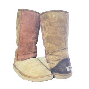 UGG Australia Womens 8 Classic Tall Patchwork Suede Boots Brown Tan Y2K Vintage